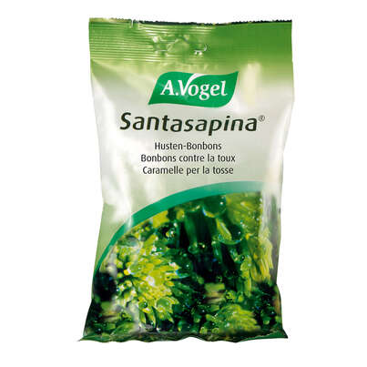 Sie sehen eine Packung A.Vogel Santasapina® Bonbons, 100 Gramm, Produktbild: 01 A.Vogel Santasapina® Bonbons, 100 Gramm, A-Nr.: 0720384 - 01
