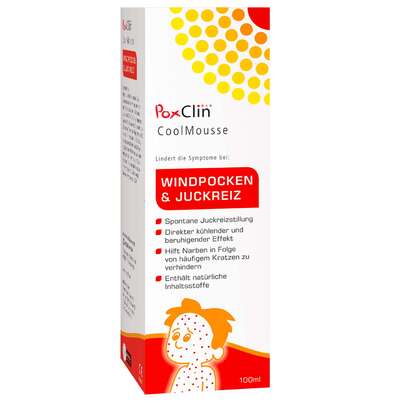 Sie sehen eine Packung PoxClin Cool Mousse, 100 Milliliter, Produktbild: 01 PoxClin Cool Mousse, 100 Milliliter, A-Nr.: 4160717 - 01