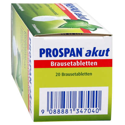 Sie sehen eine Packung Prospan® akut Brausetabletten, 20 Stück, Produktbild: 02 Prospan® akut Brausetabletten, 20 Stück, A-Nr.: 1347042 - 02