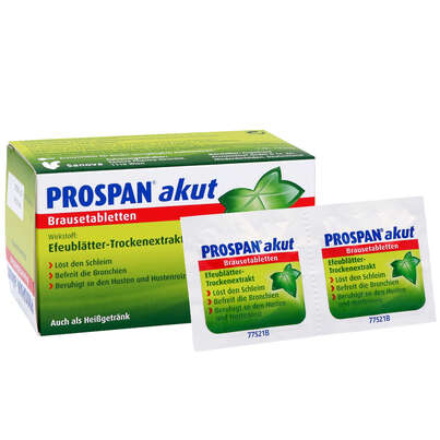 Sie sehen eine Packung Prospan® akut Brausetabletten, 20 Stück, Produktbild: 06 Prospan® akut Brausetabletten, 20 Stück, A-Nr.: 1347042 - 06