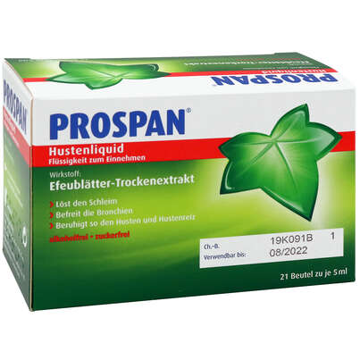 Sie sehen eine Packung Prospan® Hustenliquid im Portionsbeutel, 21 Stück, Produktbild: 04 Prospan® Hustenliquid im Portionsbeutel, 21 Stück, A-Nr.: 3521509 - 04