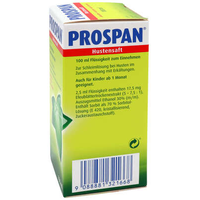 Sie sehen eine Packung Prospan® Hustensaft, 100 Milliliter, Produktbild: 03 Prospan® Hustensaft, 100 Milliliter, A-Nr.: 1321663 - 03