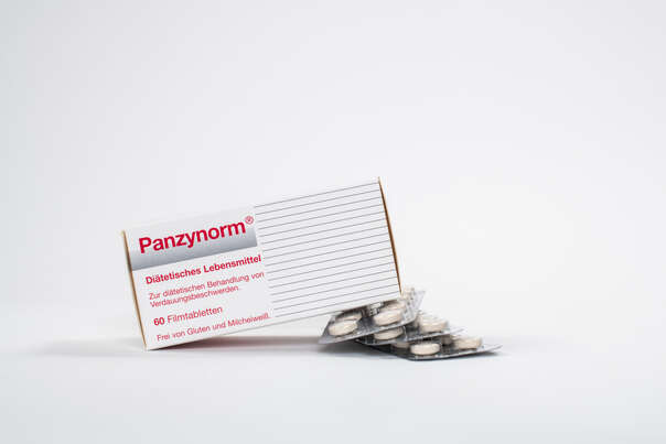 Sie sehen eine Packung Panzynorm Filmtabletten, 60 Stück, Produktbild: 01 Panzynorm Filmtabletten, 60 Stück, A-Nr.: 4020910 - 01