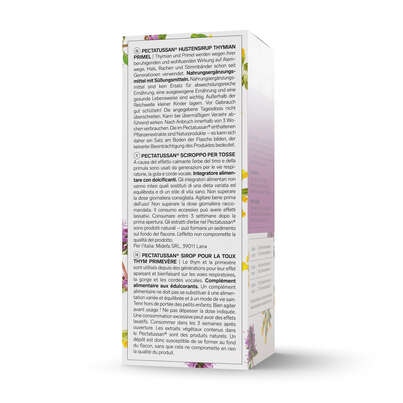 Sie sehen eine Packung BANO PECTATUSSAN THYMIAN PRIMEL HUSTENSIRUP 100ml, 100 Milliliter, Produktbild: 03 BANO PECTATUSSAN THYMIAN PRIMEL HUSTENSIRUP 100ml, 100 Milliliter, A-Nr.: 4176894 - 03