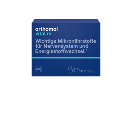 Sie sehen eine Packung Orthomol Vital M Gran, 30 Stück, Produktbild: 01 Orthomol Vital M Gran, 30 Stück, A-Nr.: 2413640 - 01