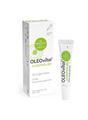 Sie sehen eine Packung OLEOvital® Augensalbe, 5 Gramm, Produktbild: 01 OLEOvital® Augensalbe, 5 Gramm, A-Nr.: 4302436 - 01