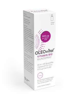 Sie sehen eine Packung OLEOvital® Vitamin B12 Mundspray, 25 Milliliter, Produktbild: 02 OLEOvital® Vitamin B12 Mundspray, 25 Milliliter, A-Nr.: 4768407 - 02