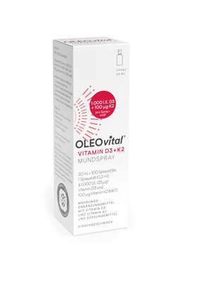 Sie sehen eine Packung OLEOvital® Vitamin D3+K2 Mundspray, 20 Milliliter, Produktbild: 02 OLEOvital® Vitamin D3+K2 Mundspray, 20 Milliliter, A-Nr.: 4768399 - 02