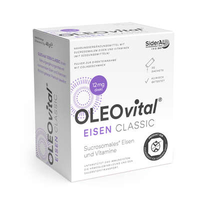 Sie sehen eine Packung OLEOvital® Eisen Classic, 30 Stück, Produktbild: 02 OLEOvital® Eisen Classic, 30 Stück, A-Nr.: 4540236 - 02