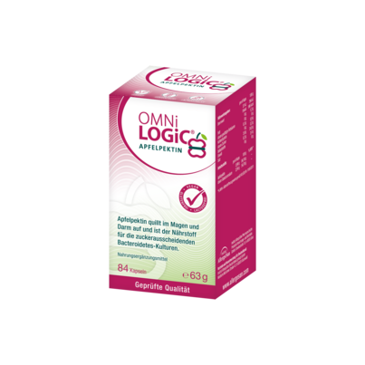 Sie sehen eine Packung OMNi-LOGiC® Apfelpektin, 84 Kapseln, 84 Stück, Produktbild: 01 OMNi-LOGiC® Apfelpektin, 84 Kapseln, 84 Stück, A-Nr.: 3462965 - 01