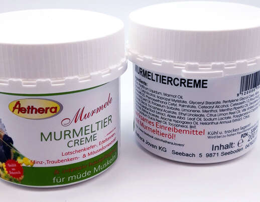 Sie sehen eine Packung Aethera Murmele Murmeltier Creme, 200 Milliliter, Produktbild: 02 Aethera Murmele Murmeltier Creme, 200 Milliliter, A-Nr.: 3380641 - 02