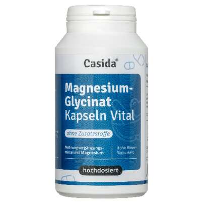 Sie sehen eine Packung Casida Magnesiumglycinat Kapseln Vital, 120 Stück, Produktbild: 01 Casida Magnesiumglycinat Kapseln Vital, 120 Stück, A-Nr.: 4895749 - 01