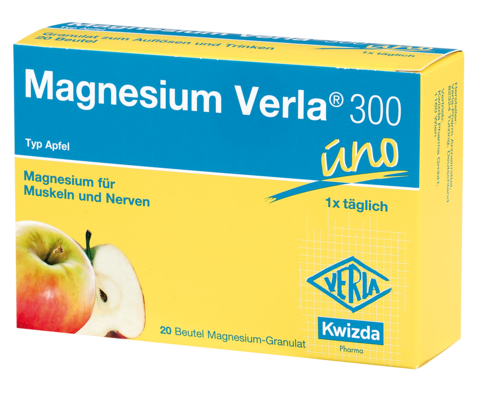 Sie sehen eine Packung Magnesium Verla 300 uno Apfel, 20 Stück, Produktbild: 01 Magnesium Verla 300 uno Apfel, 20 Stück, A-Nr.: 4289888 - 01