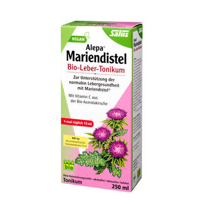 Sie sehen eine Packung Alepa® Mariendistel Bio-Leber-Tonikum, 250 Milliliter, Produktbild: 01 Alepa® Mariendistel Bio-Leber-Tonikum, 250 Milliliter, A-Nr.: 4321652 - 01
