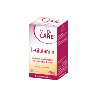 Sie sehen eine Packung META-CARE® L-Glutamin, 60 Kapseln, 60 Stück, Produktbild: 01 META-CARE® L-Glutamin, 60 Kapseln, 60 Stück, A-Nr.: 3408612 - 01