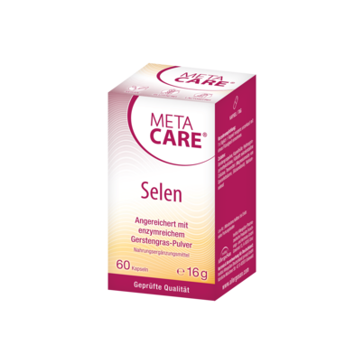 Sie sehen eine Packung META-CARE® Selen, 60 Kapseln, 60 Stück, Produktbild: 01 META-CARE® Selen, 60 Kapseln, 60 Stück, A-Nr.: 3408670 - 01