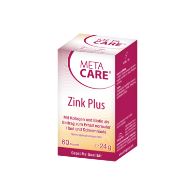 Sie sehen eine Packung META-CARE® Zink Plus, 60 Kapseln, 60 Stück, Produktbild: 01 META-CARE® Zink Plus, 60 Kapseln, 60 Stück, A-Nr.: 4607207 - 01