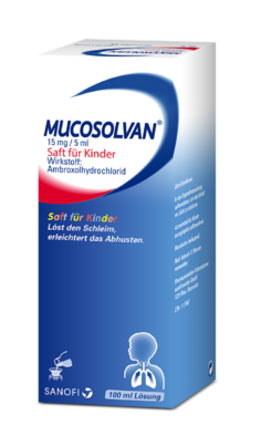 Sie sehen eine Packung Mucosolvan® 15 mg / 5 ml - Saft für Kinder, 100 Milliliter, Produktbild: 01 Mucosolvan® 15 mg / 5 ml - Saft für Kinder, 100 Milliliter, A-Nr.: 0727676 - 01