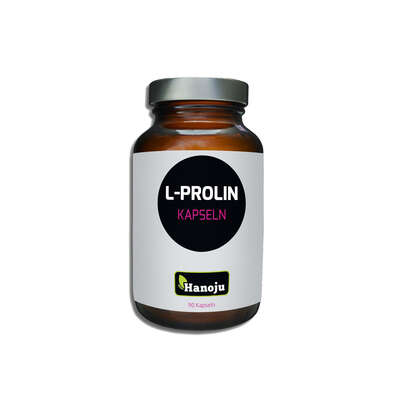 Sie sehen eine Packung Hanoju L-Prolin Kapseln 400mg, 90 Stück, Produktbild: 01 Hanoju L-Prolin Kapseln 400mg, 90 Stück, A-Nr.: 4255530 - 01