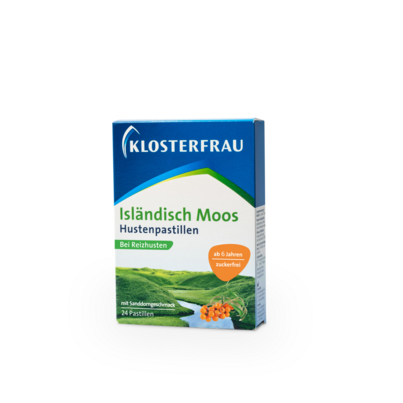 Sie sehen eine Packung Klosterfrau Isländisch Moos Hustenpastillen, 24 Stück, Produktbild: 01 Klosterfrau Isländisch Moos Hustenpastillen, 24 Stück, A-Nr.: 3155312 - 01