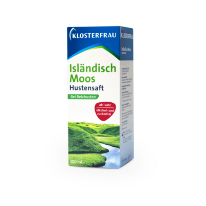 Sie sehen eine Packung Klosterfrau Isländisch Moos Hustensaft, 200 Milliliter, Produktbild: 01 Klosterfrau Isländisch Moos Hustensaft, 200 Milliliter, A-Nr.: 3139980 - 01