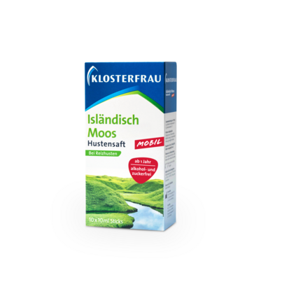 Sie sehen eine Packung Klosterfrau Isländisch Moos Malve Hustensaft „mobil“, 100 Milliliter, Produktbild: 01 Klosterfrau Isländisch Moos Malve Hustensaft „mobil“, 100 Milliliter, A-Nr.: 3514366 - 01