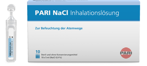 Sie sehen eine Packung PARI NaCl 0,9% Inhalationslösung, 1 Stück, Produktbild: 01 PARI NaCl 0,9% Inhalationslösung, 1 Stück, A-Nr.: 4758107 - 01