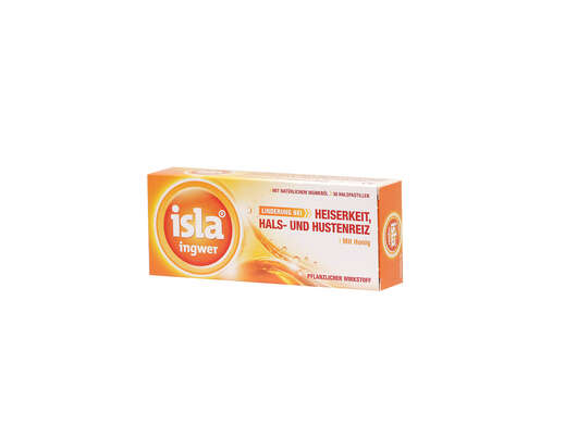 Sie sehen eine Packung Isla Ingwer Halspastillen 30 Stück, 30 Stück, Produktbild: 01 Isla Ingwer Halspastillen 30 Stück, 30 Stück, A-Nr.: 3835573 - 01