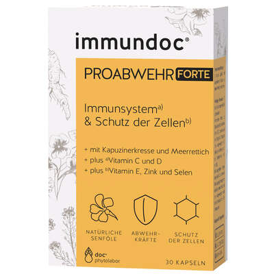 Sie sehen eine Packung immundoc® PROABWEHR FORTE, 30 Stück, Produktbild: 01 immundoc® PROABWEHR FORTE, 30 Stück, A-Nr.: 4746653 - 01