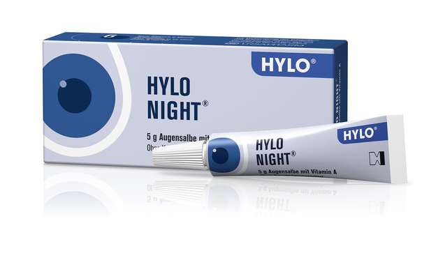Sie sehen eine Packung Hylo Night Augensalbe, 5 Gramm, Produktbild: 01 Hylo Night Augensalbe, 5 Gramm, A-Nr.: 5383922 - 01