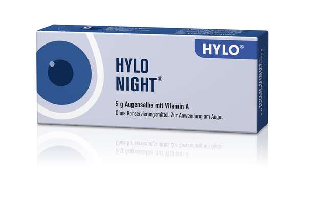 Sie sehen eine Packung Hylo Night Augensalbe, 5 Gramm, Produktbild: 02 Hylo Night Augensalbe, 5 Gramm, A-Nr.: 5383922 - 02