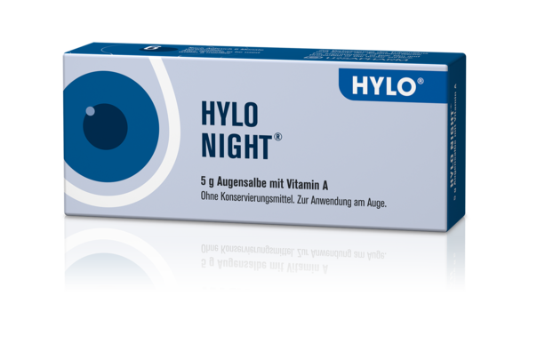 Sie sehen eine Packung Hylo Night Augensalbe, 5 Gramm, Produktbild: 03 Hylo Night Augensalbe, 5 Gramm, A-Nr.: 5383922 - 03
