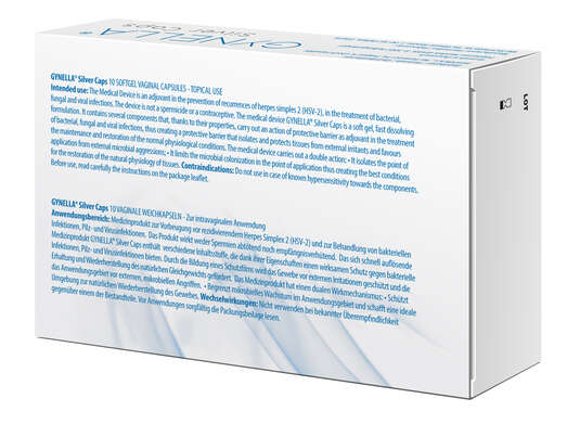 Sie sehen eine Packung GYNELLA SILVER CAPS VAG.KPS, 10 Stück, Produktbild: 04 GYNELLA SILVER CAPS VAG.KPS, 10 Stück, A-Nr.: 4828718 - 04