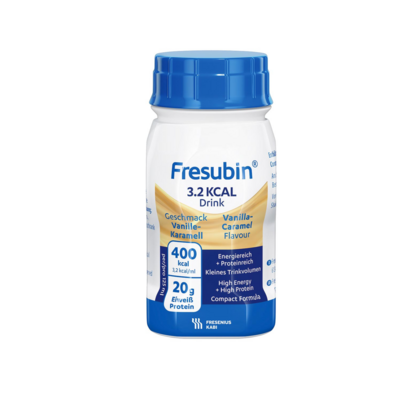 Sie sehen eine Packung Fresubin® 3,2 kcal Drink Vanille Karamell, 4 Stück, Produktbild: 01 Fresubin® 3,2 kcal Drink Vanille Karamell, 4 Stück, A-Nr.: 4614905 - 01