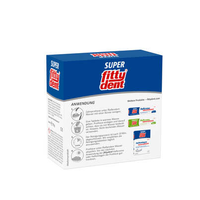 Sie sehen eine Packung fittydent Super Reinigungstabletten (32 Stk), 32 Stück, Produktbild: 02 fittydent Super Reinigungstabletten (32 Stk), 32 Stück, A-Nr.: 1084915 - 02