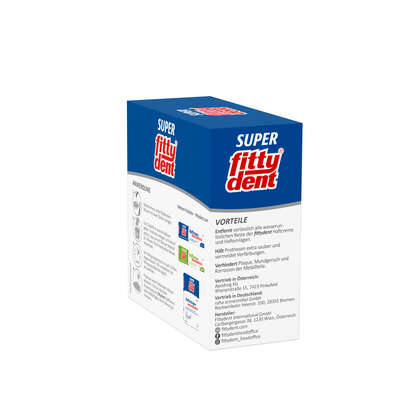 Sie sehen eine Packung fittydent Super Reinigungstabletten (32 Stk), 32 Stück, Produktbild: 03 fittydent Super Reinigungstabletten (32 Stk), 32 Stück, A-Nr.: 1084915 - 03