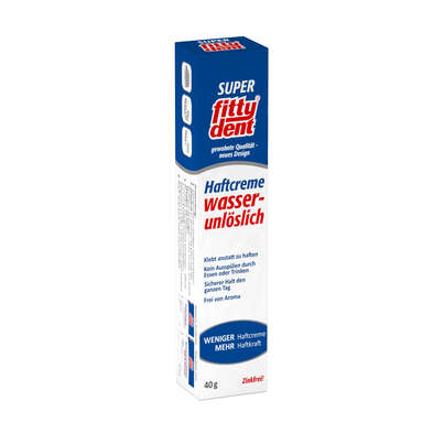 Sie sehen eine Packung fittydent Super Haftcreme 40g, 40 Gramm, Produktbild: 02 fittydent Super Haftcreme 40g, 40 Gramm, A-Nr.: 0772808 - 02