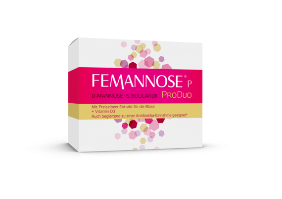 Sie sehen eine Packung FEMANNOSE®P ProDuo, 20 Stück, Produktbild: 02 FEMANNOSE®P ProDuo, 20 Stück, A-Nr.: 5583360 - 02
