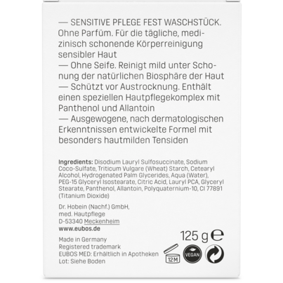 Sie sehen eine Packung EUBOS WASCHSTK.SENS, 125 Gramm, Produktbild: 05 EUBOS WASCHSTK.SENS, 125 Gramm, A-Nr.: 2030985 - 05