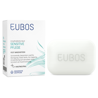 Sie sehen eine Packung EUBOS WASCHSTK.SENS, 125 Gramm, Produktbild: 06 EUBOS WASCHSTK.SENS, 125 Gramm, A-Nr.: 2030985 - 06