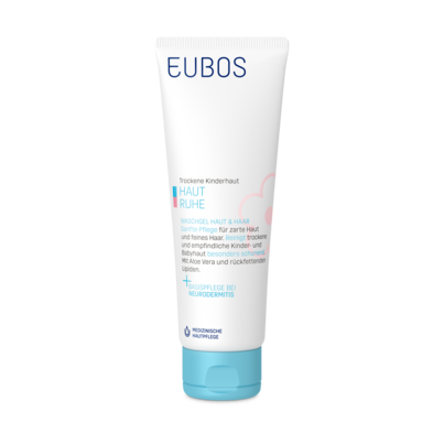 Sie sehen eine Packung Eubos Haut Ruhe Waschgel Haut und Haar 125ml, Produktbild: 01 Eubos Haut Ruhe Waschgel Haut und Haar 125ml, A-Nr.: 3257679 - 01