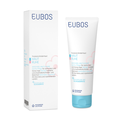 Sie sehen eine Packung Eubos Haut Ruhe Waschgel Haut und Haar 125ml, Produktbild: 06 Eubos Haut Ruhe Waschgel Haut und Haar 125ml, A-Nr.: 3257679 - 06