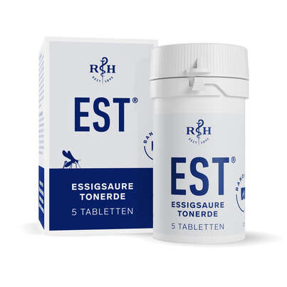 Sie sehen eine Packung Est Essigsaure Tonerde Tabletten, 5 Stück, Produktbild: 01 Est Essigsaure Tonerde Tabletten, 5 Stück, A-Nr.: 4336458 - 01