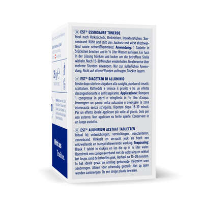 Sie sehen eine Packung Est Essigsaure Tonerde Tabletten, 5 Stück, Produktbild: 03 Est Essigsaure Tonerde Tabletten, 5 Stück, A-Nr.: 4336458 - 03