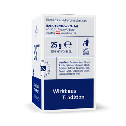 Sie sehen eine Packung Est Essigsaure Tonerde Tabletten, 5 Stück, Produktbild: 04 Est Essigsaure Tonerde Tabletten, 5 Stück, A-Nr.: 4336458 - 04