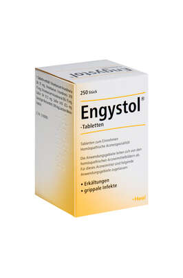 Sie sehen eine Packung Engystol®-Tabletten, 250 Stück, Produktbild: 01 Engystol®-Tabletten, 250 Stück, A-Nr.: 1291407 - 01