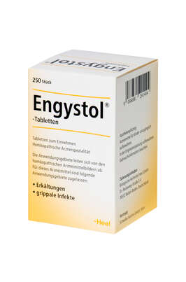 Sie sehen eine Packung Engystol®-Tabletten, 250 Stück, Produktbild: 02 Engystol®-Tabletten, 250 Stück, A-Nr.: 1291407 - 02