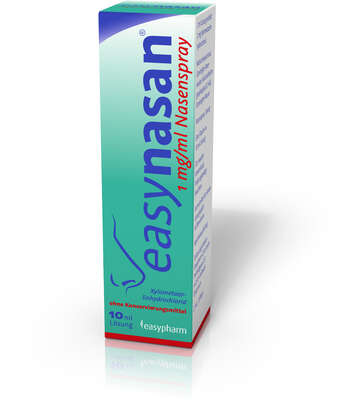 Sie sehen eine Packung easynasan 1 mg/ml Nasenspray, 10 Milliliter, Produktbild: 01 easynasan 1 mg/ml Nasenspray, 10 Milliliter, A-Nr.: 4474775 - 01