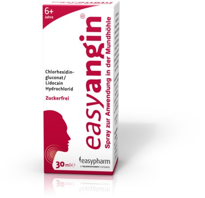 Sie sehen eine Packung easyangin Spray zur Anwendung in der Mundhöhle, 30 Milliliter, Produktbild: 01 easyangin Spray zur Anwendung in der Mundhöhle, 30 Milliliter, A-Nr.: 4222714 - 01