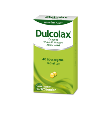 Sie sehen eine Packung Dulcolax® 5 mg Dragees, 40 Stück, Produktbild: 01 Dulcolax® 5 mg Dragees, 40 Stück, A-Nr.: 3512344 - 01